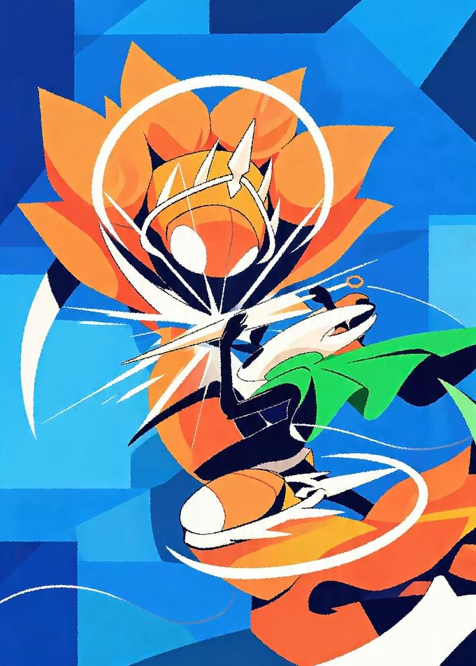 Stylized Character with Orange Flower