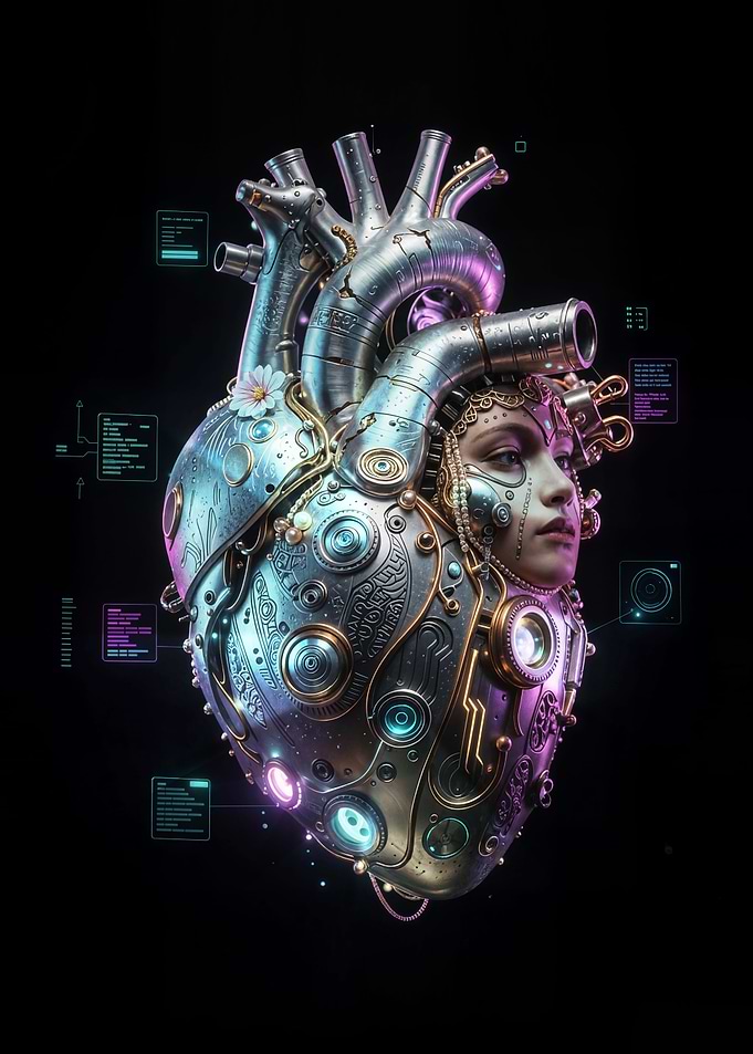 Steampunk Heart with Human Face
