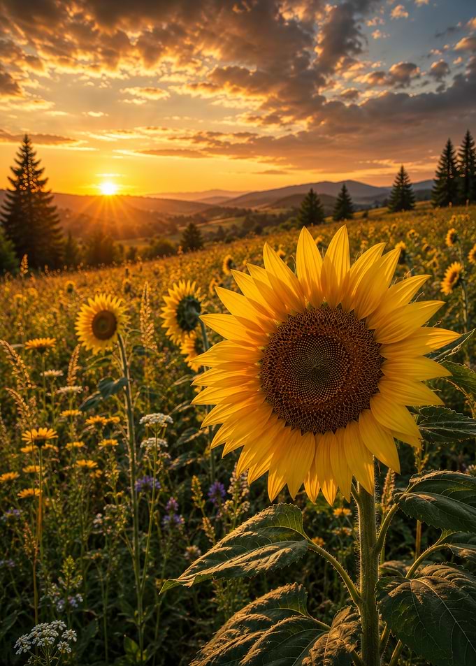 Sunflower Field at Sunset