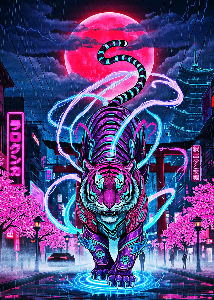 Cyberpunk Tiger in Neon City