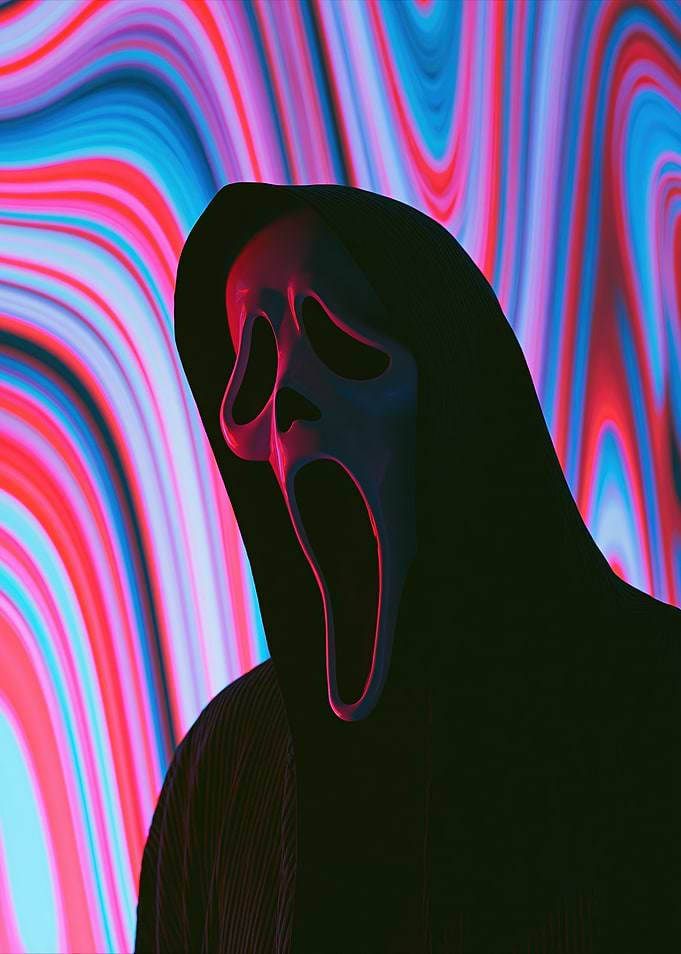 Scream Mask Ghostface with Abstract Background