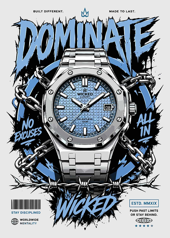 Luxury Watch Graffiti Poster Blue Street Art Timepiece Wall Decor