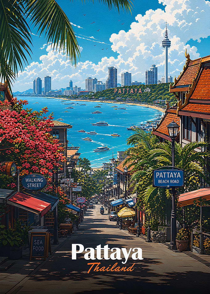Pattaya Cityscape with Beach Road