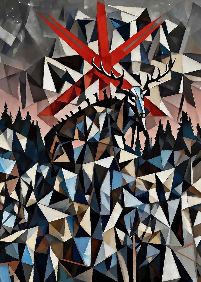 Geometric Stag Under Red Star