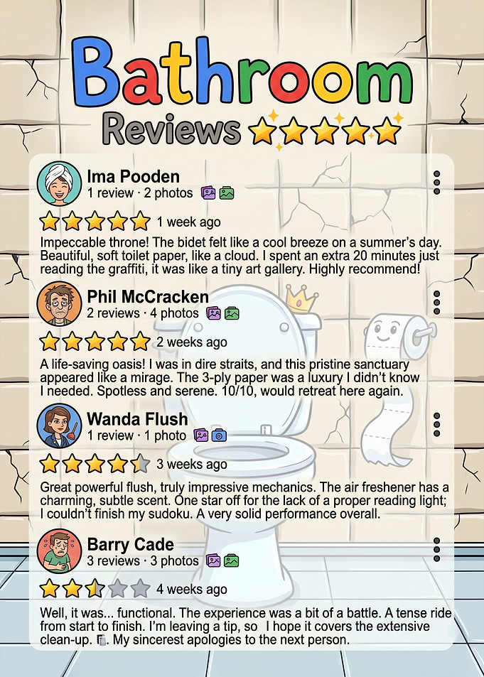 Funny Bathroom Reviews 5 star