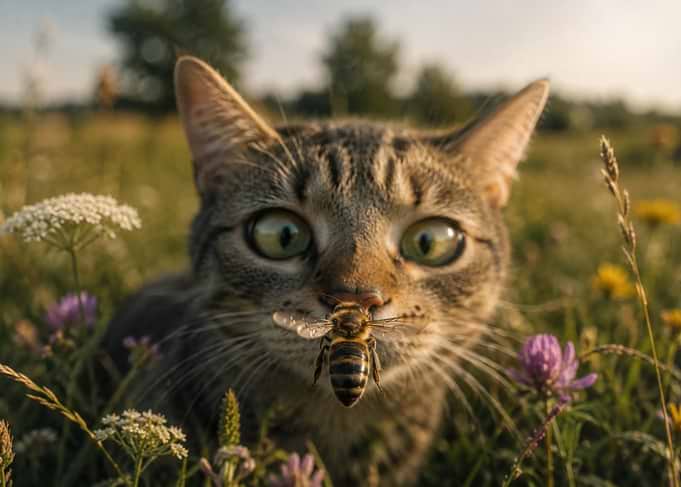 Cat and Bee in a Field
