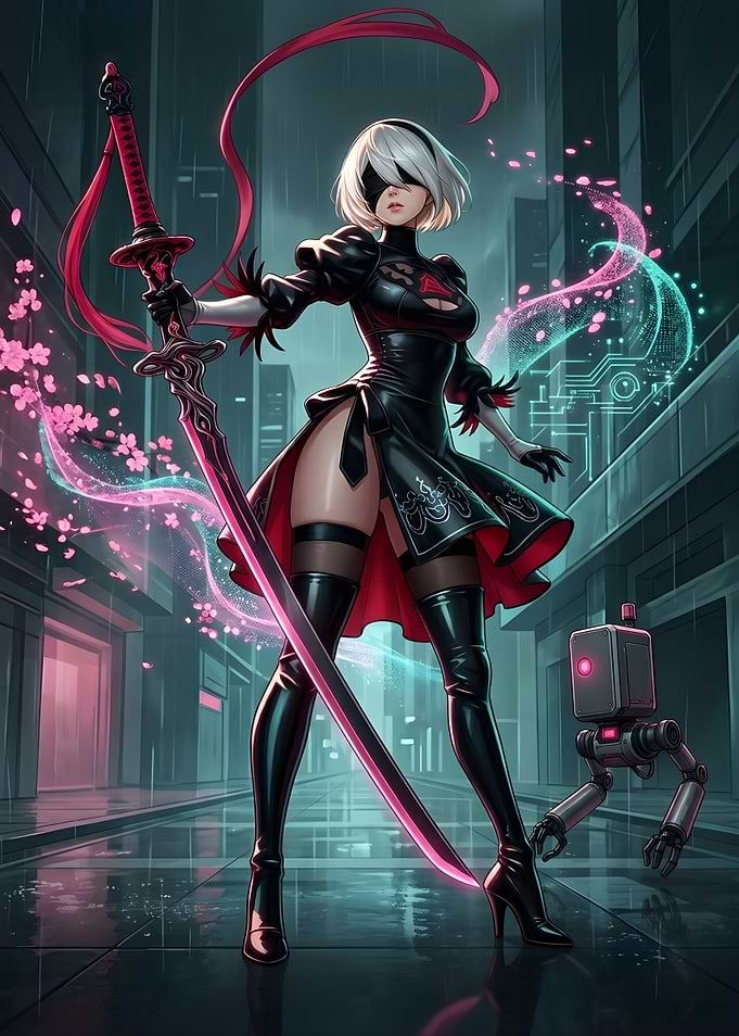 Nier Automata 2B with Katana and Pod