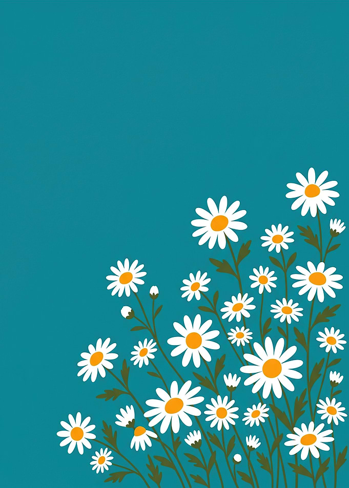 Daisy Flowers on Teal Background