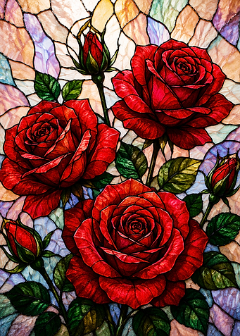 Stained Glass Red Roses