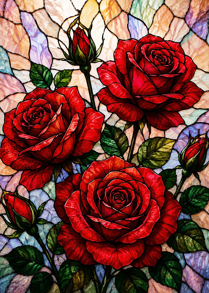 Stained Glass Red Roses
