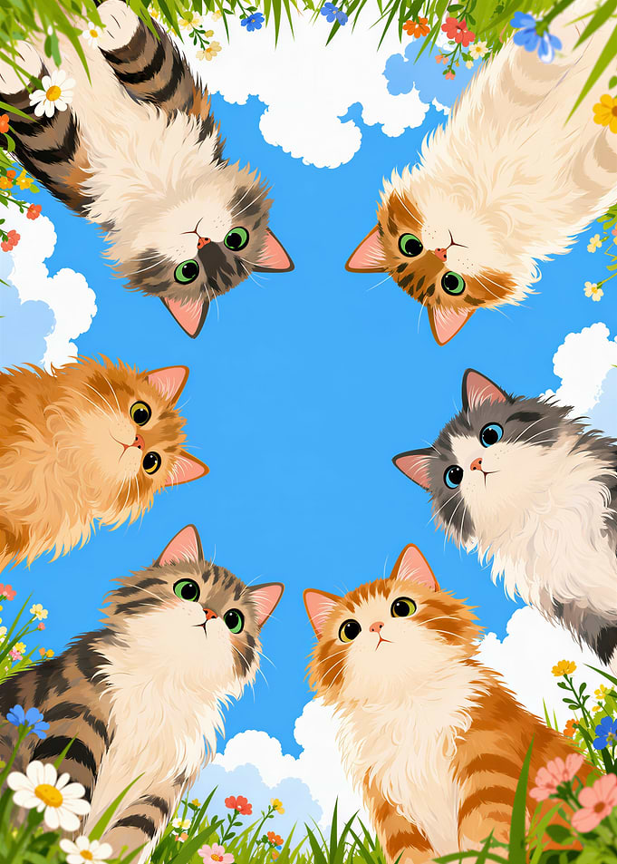 Ring of Cute Cartoon Cats