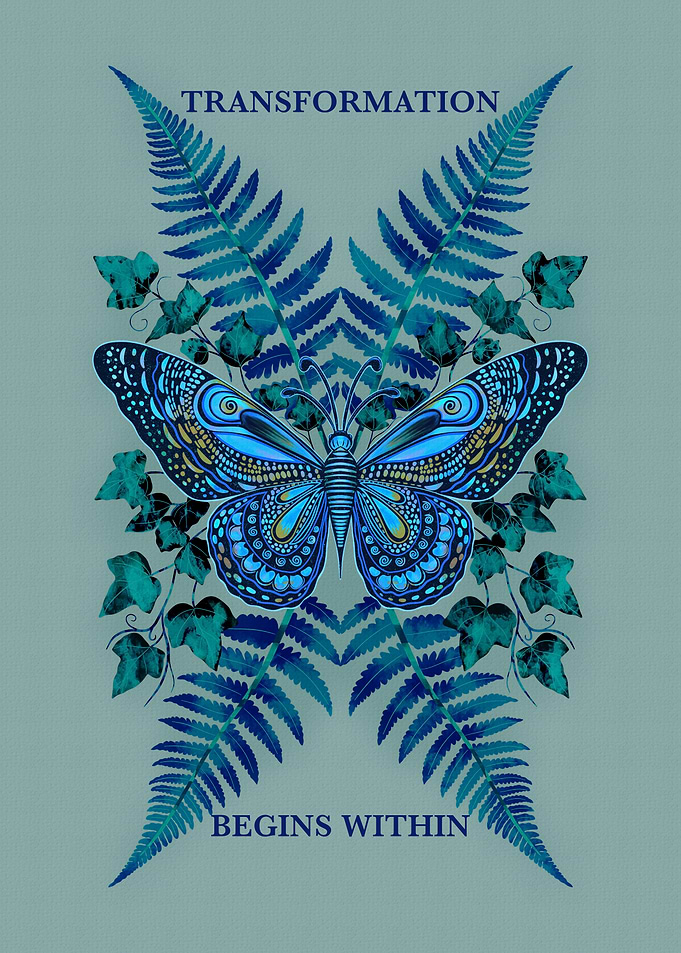 Transformation Begins Within – Turquoise Butterfly Botanical Art Print