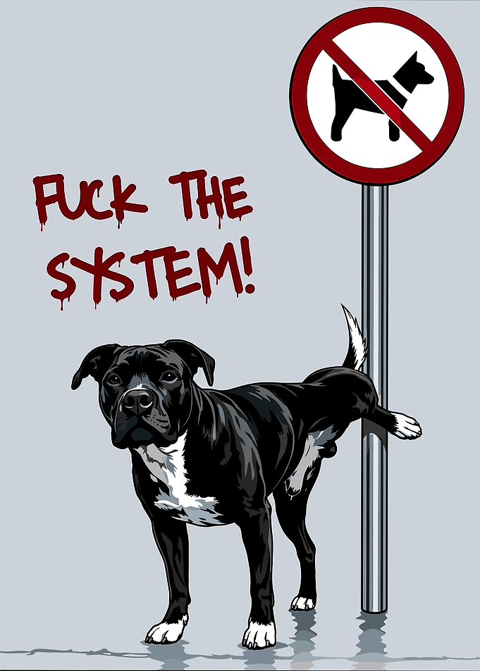 Dog peeing on no dogs sign