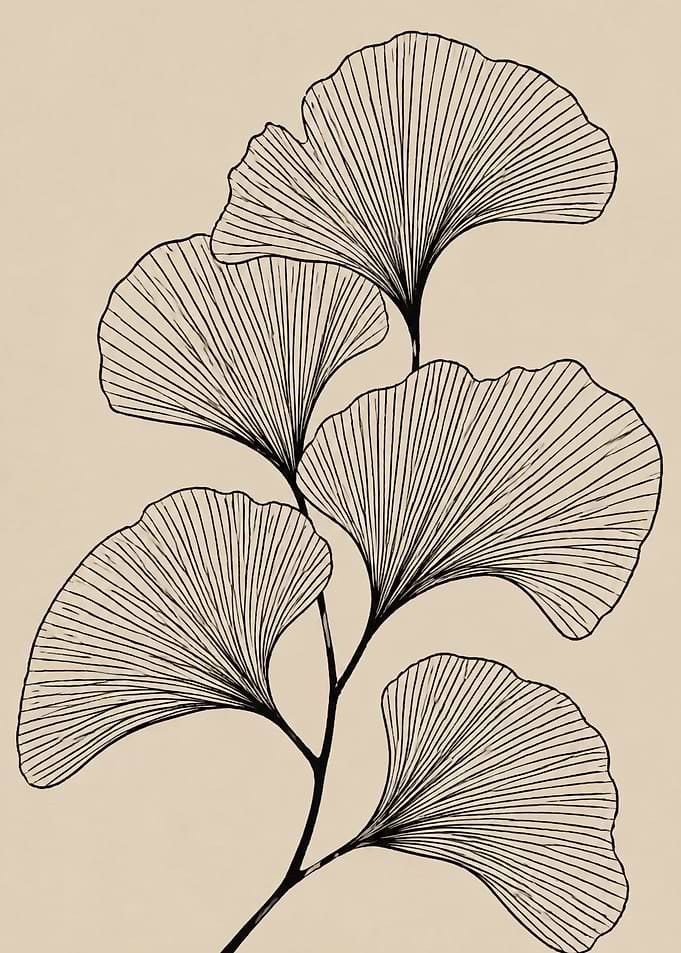 Ginkgo Leaves Branch Line Art