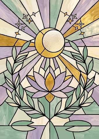 Stained Glass Moon Lotus Sunburst