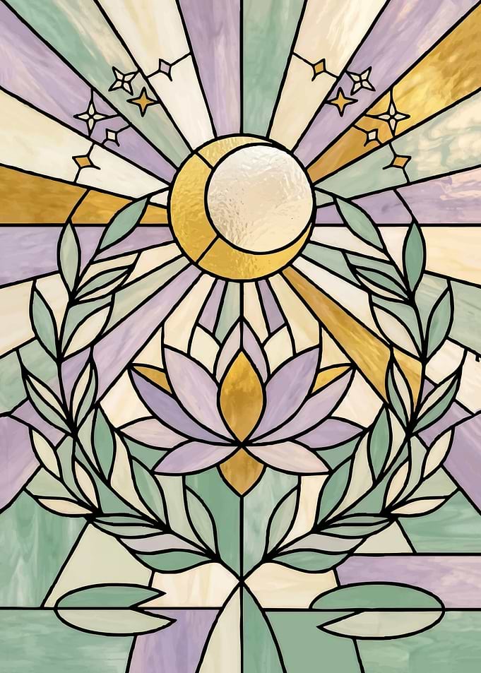 Stained Glass Moon Lotus Sunburst