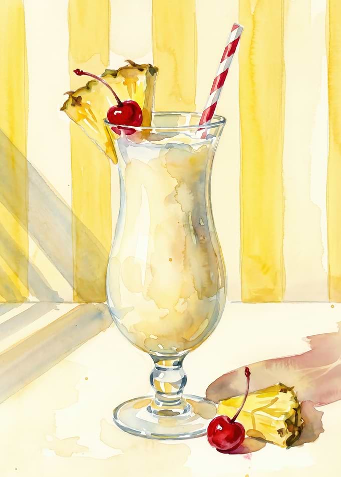 Watercolor Pina Colada Pineapple Cherry