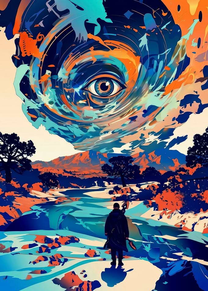 Surreal Landscape with All-Seeing Eye