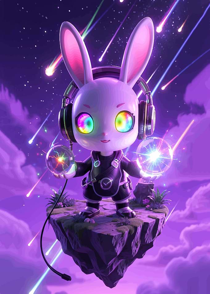 Cute Bunny Holding Magic Orbs