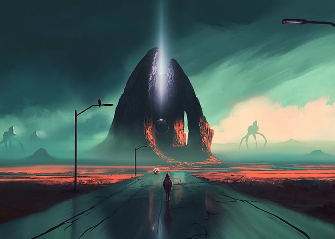 Alien Landscape with Traveler