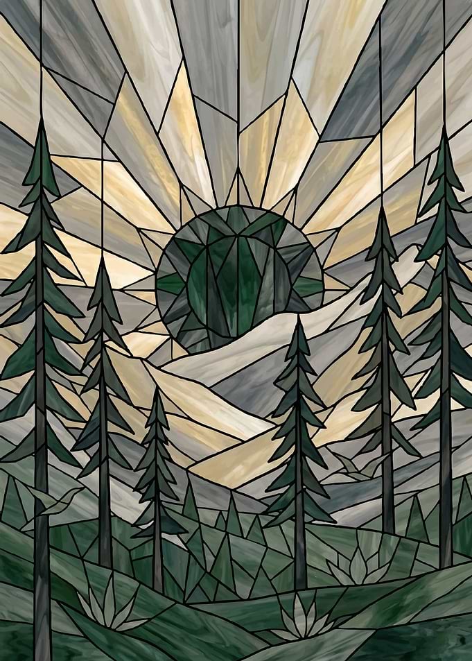 Stained Glass Mountain Sunrise