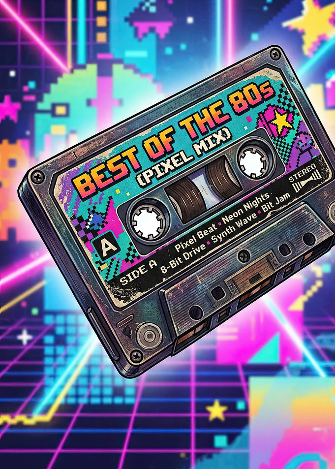 Retro 80s Pixel Mix Cassette Tape