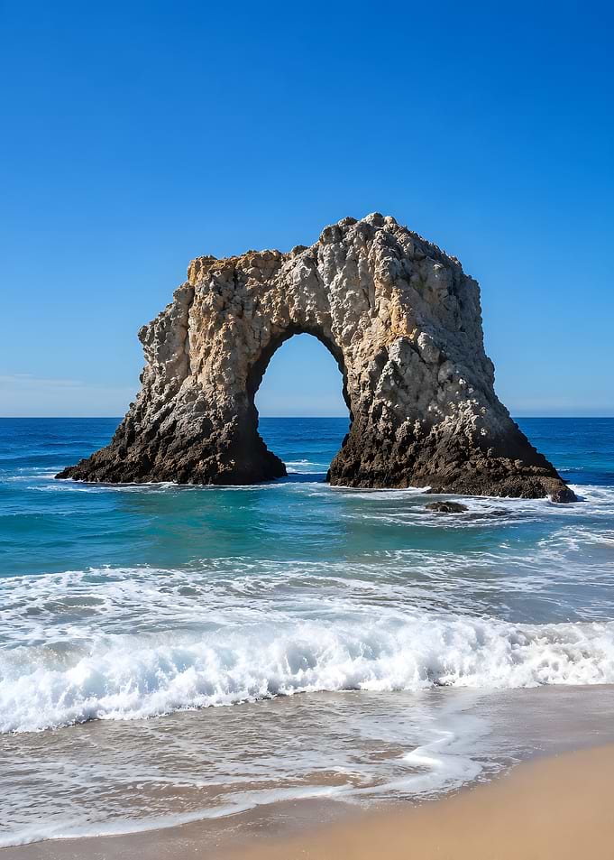 Natural Arch Rock Formation on Beach