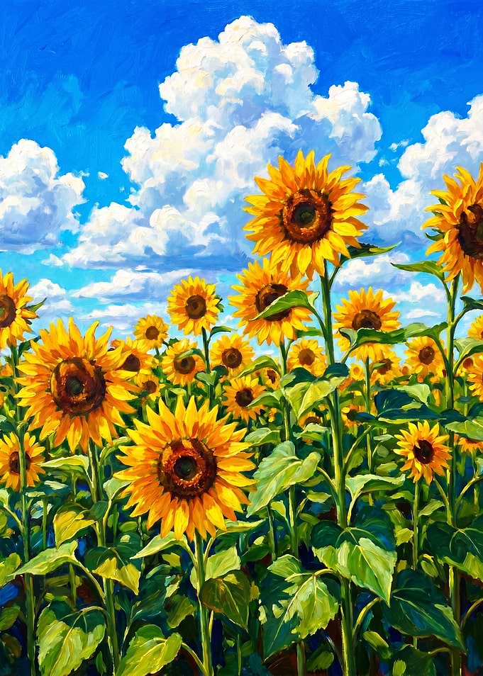 Vibrant Sunflower Field Under Blue Sky