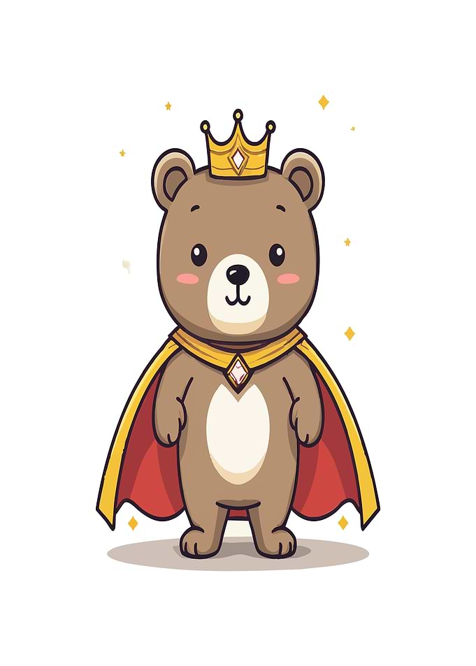 Cute Bear King with Crown and Cape