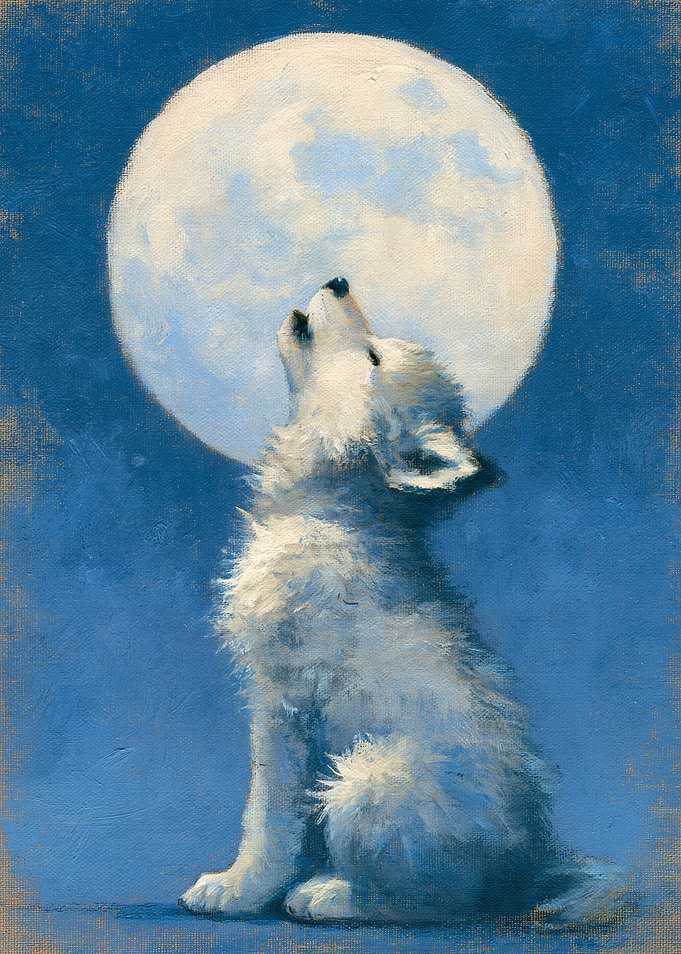 Wolf Pup Howling at the Moon