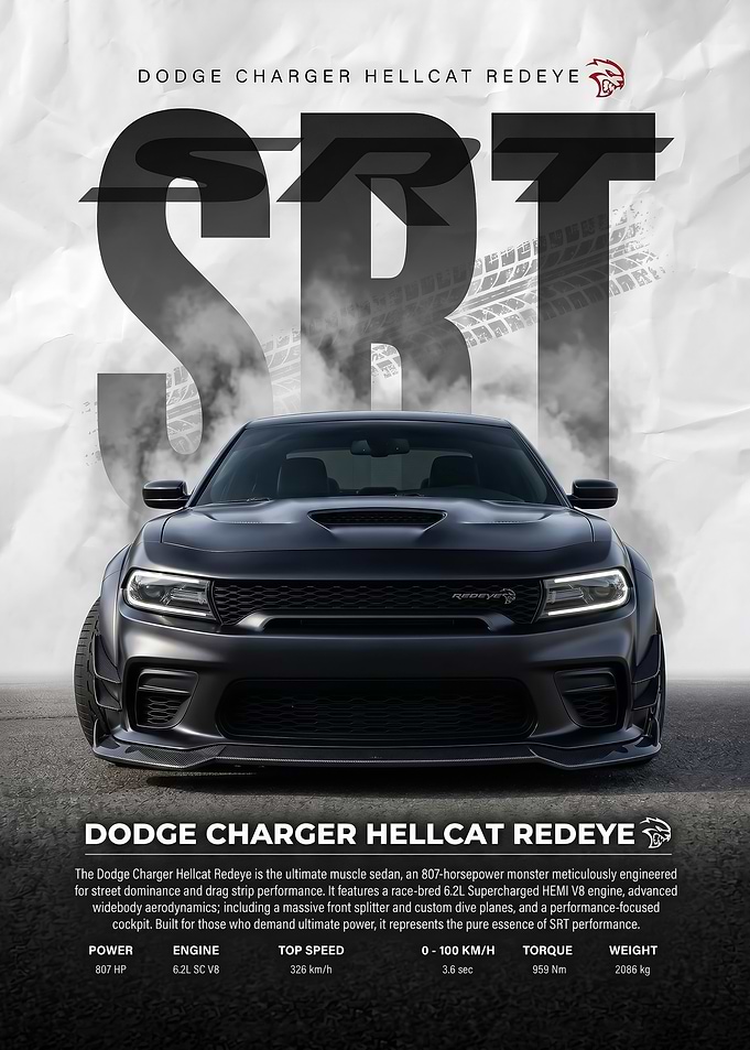 black Dodge Charger SRT Hellcat Redeye poster