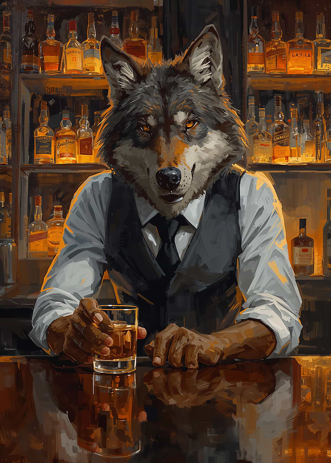 Wolf Bartender with Whiskey