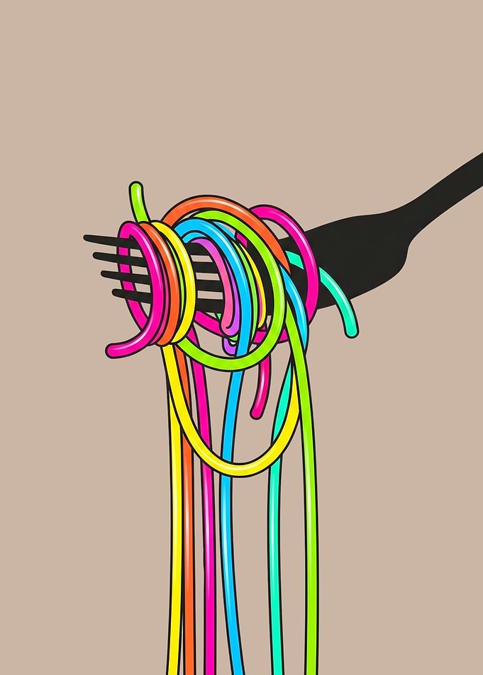 Colorful Spaghetti on a Fork