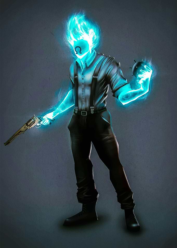 Ghostly Figure with Gun and Bomb
