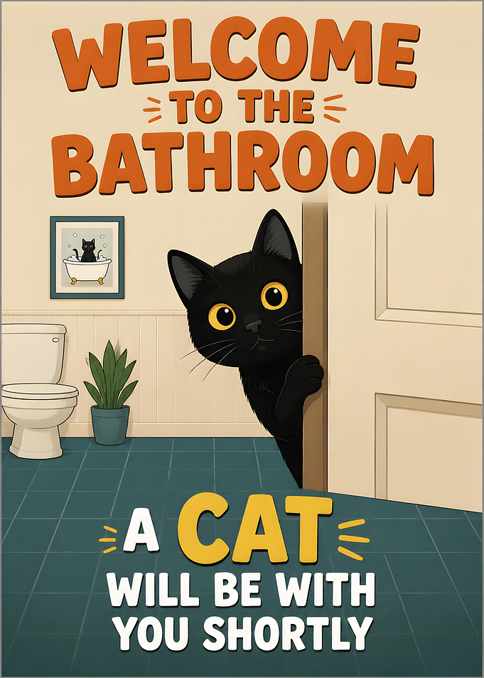 Funny Cat Bathroom Welcome Sign