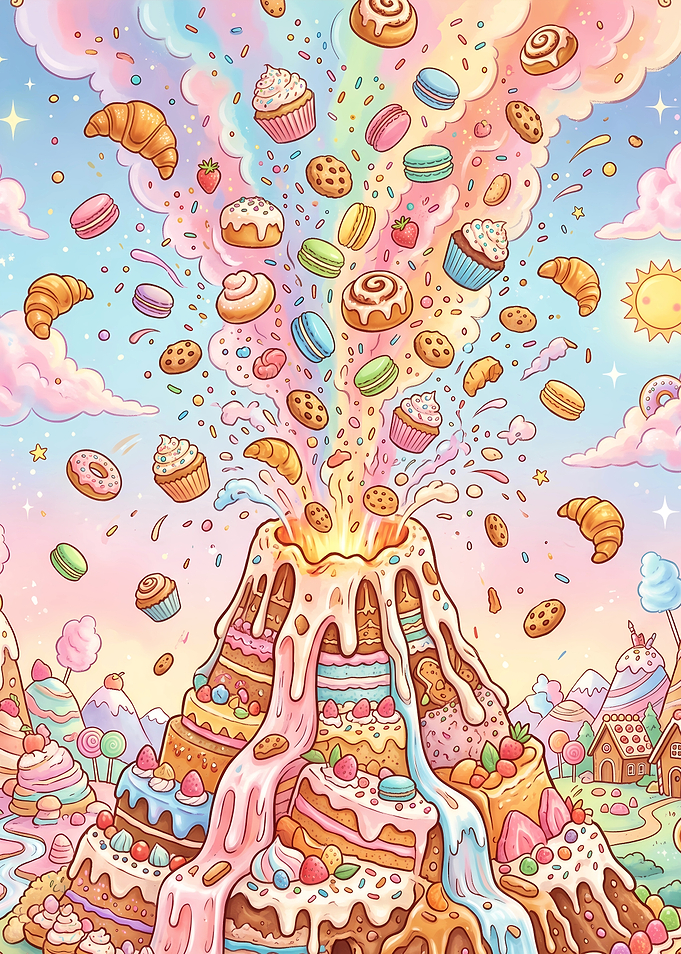 Sweet Volcano Eruption, bakery artwork