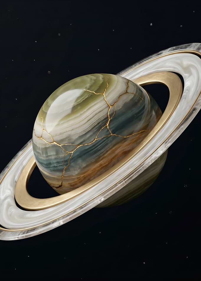 Saturn-like planet with gold cracks