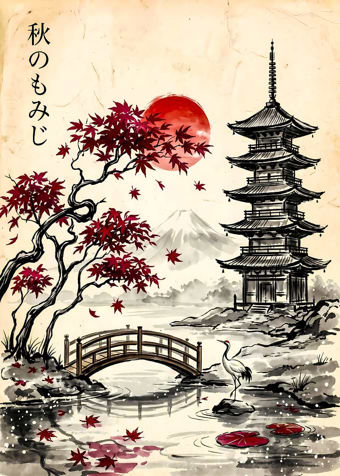 Japanese Autumn Pagoda Landscape
