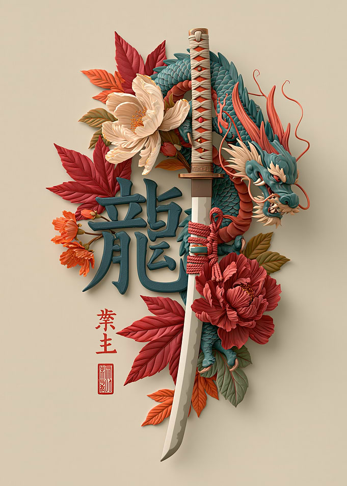Dragon Katana and Flowers