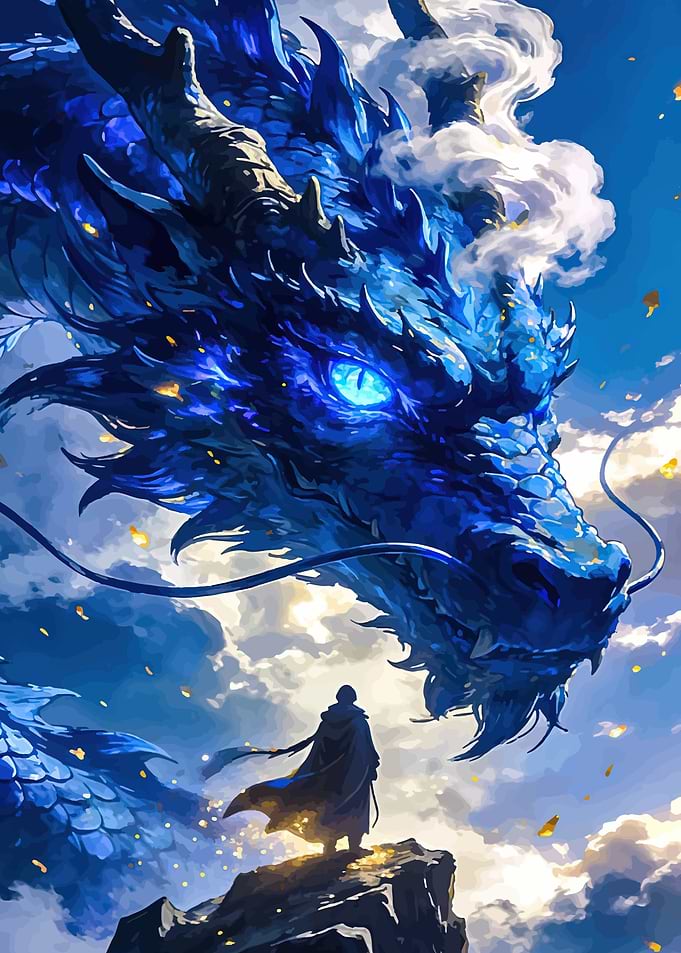 Dragon and Warrior in the Clouds