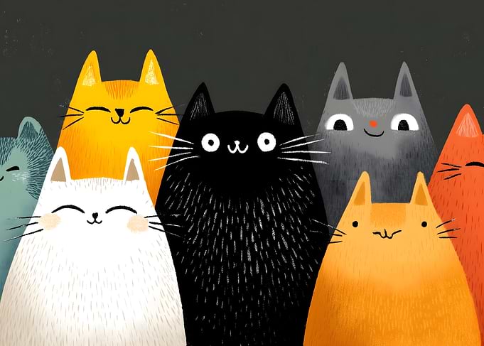 Group of Cute Cartoon Cats