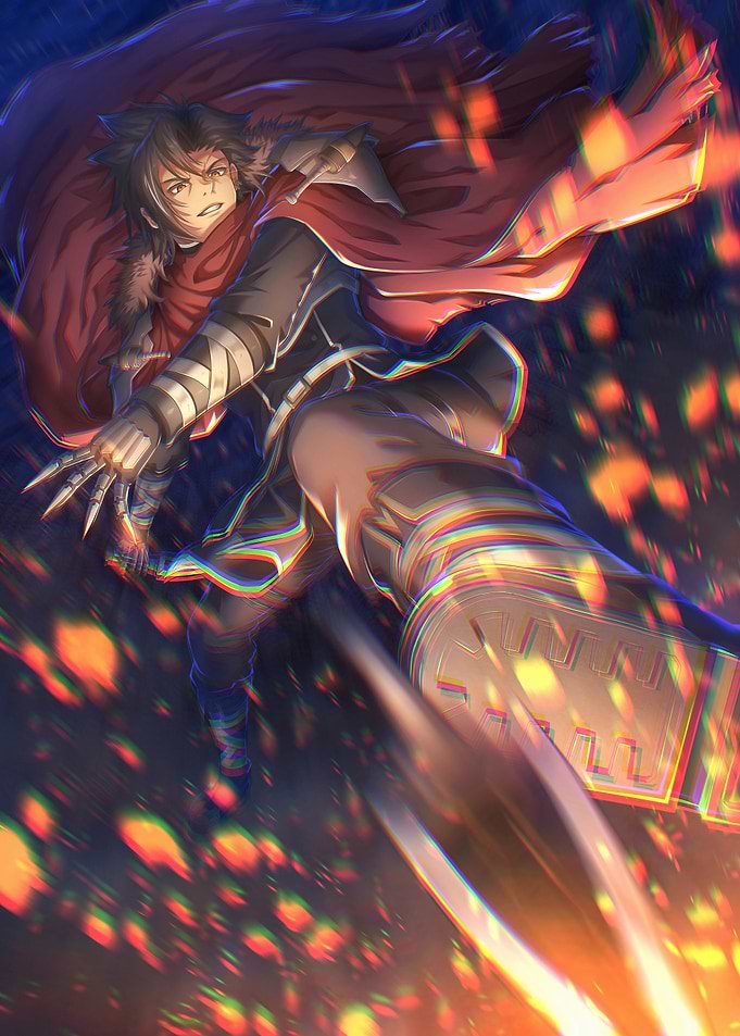 Anime warrior with red cape and claws