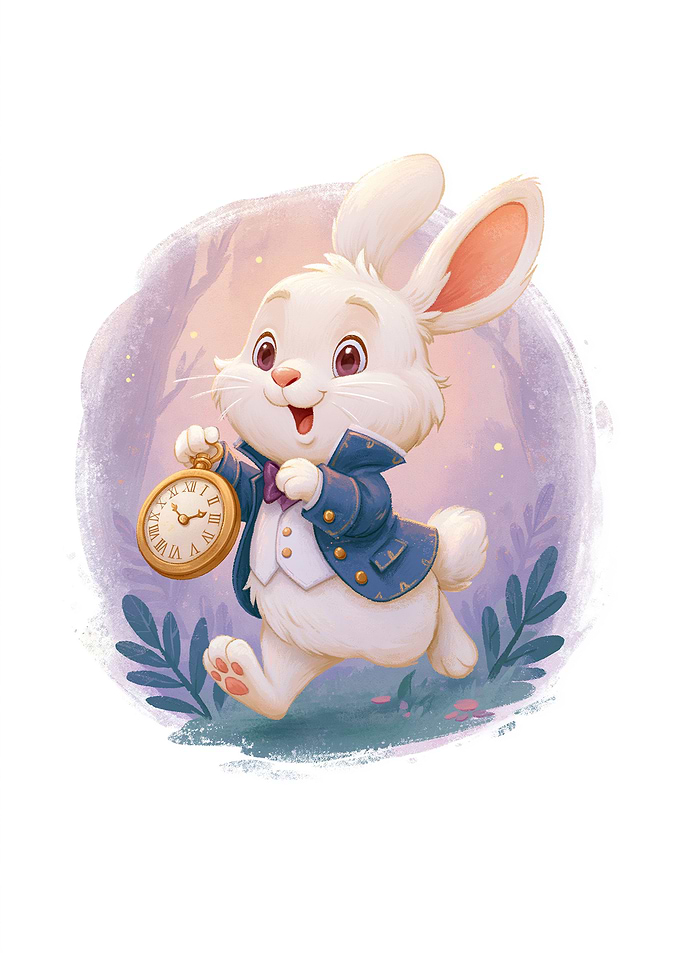 Cute White Bunny with Pocket Watch