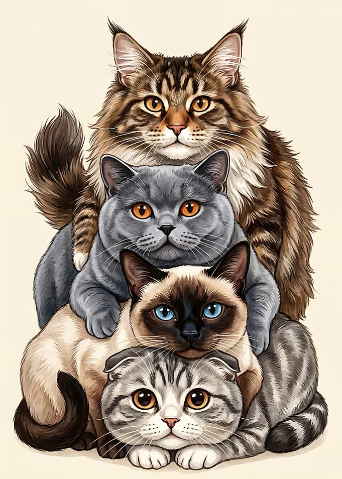 Stack of Cute Cartoon Dogs Cats Poster