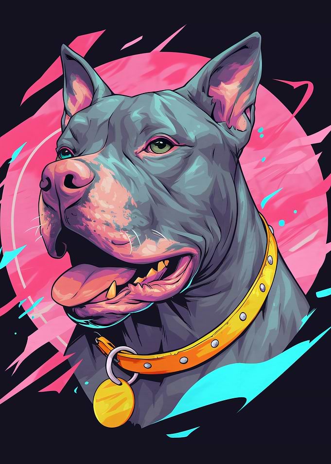 Pitbull Dog with Yellow Collar