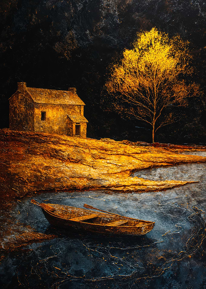 Golden tree house and boat