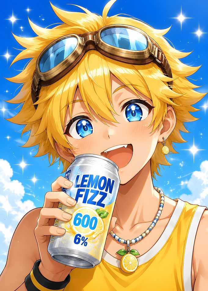 Anime Boy Drinking Lemon Fizz