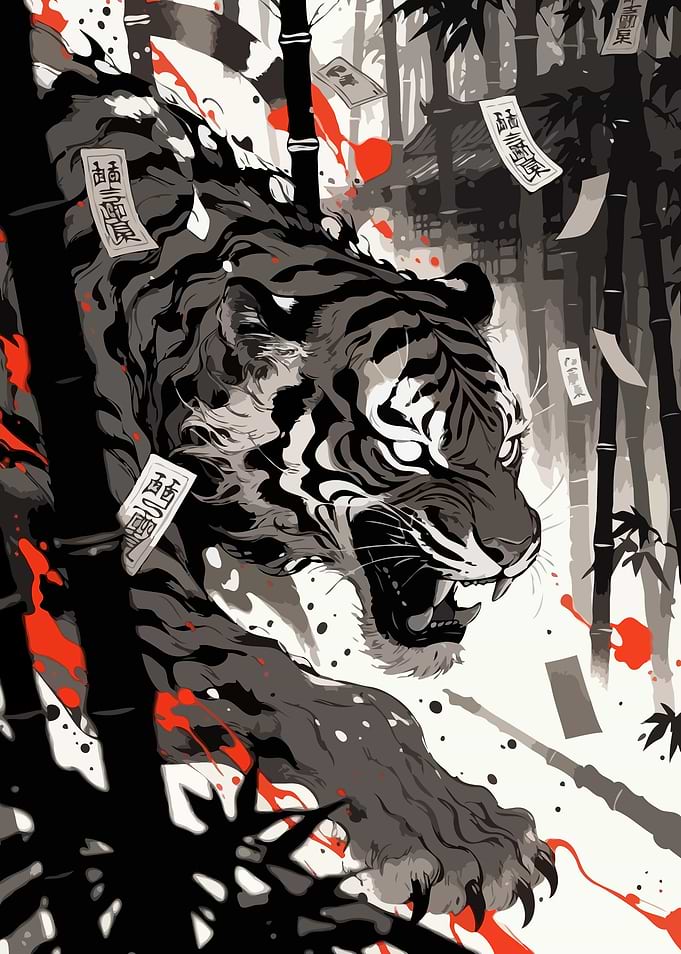 Fierce Tiger in Bamboo Forest