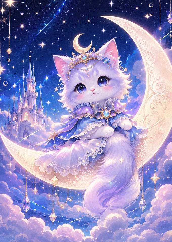 Cute Cat Princess on Moon