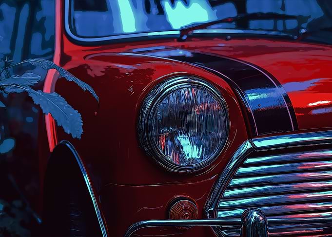 Red Mini Cooper Headlight Detail